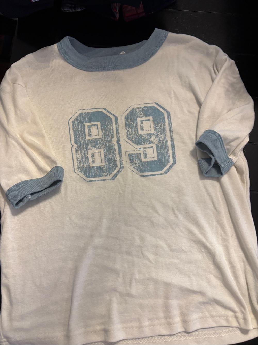 Hippie Rose White Ringer Tee with Light Blue '89 Graphic